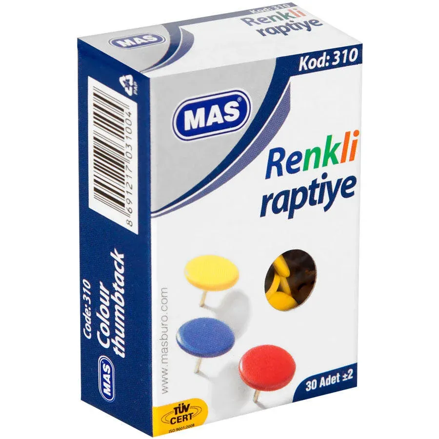 Mas 310 Raptiye Pvc Kaplı Karışık Renkli 30'lu Kutu