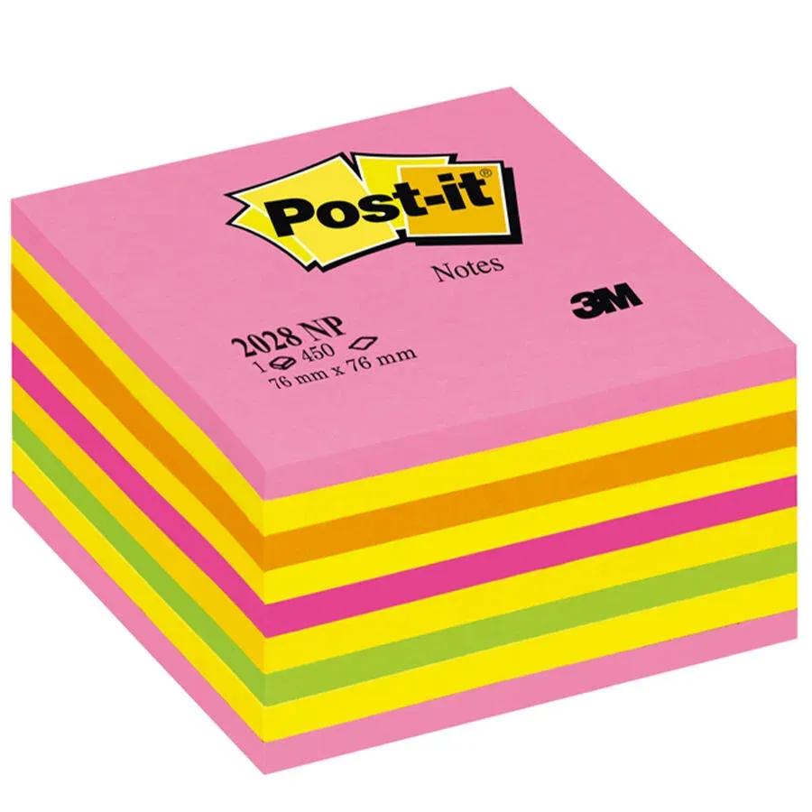 3M Post-it 2028NP Yapışkanlı Not Kağıdı 76 mm x 76 mm Gökkuşağı Pembe Renkler 450 Yaprak