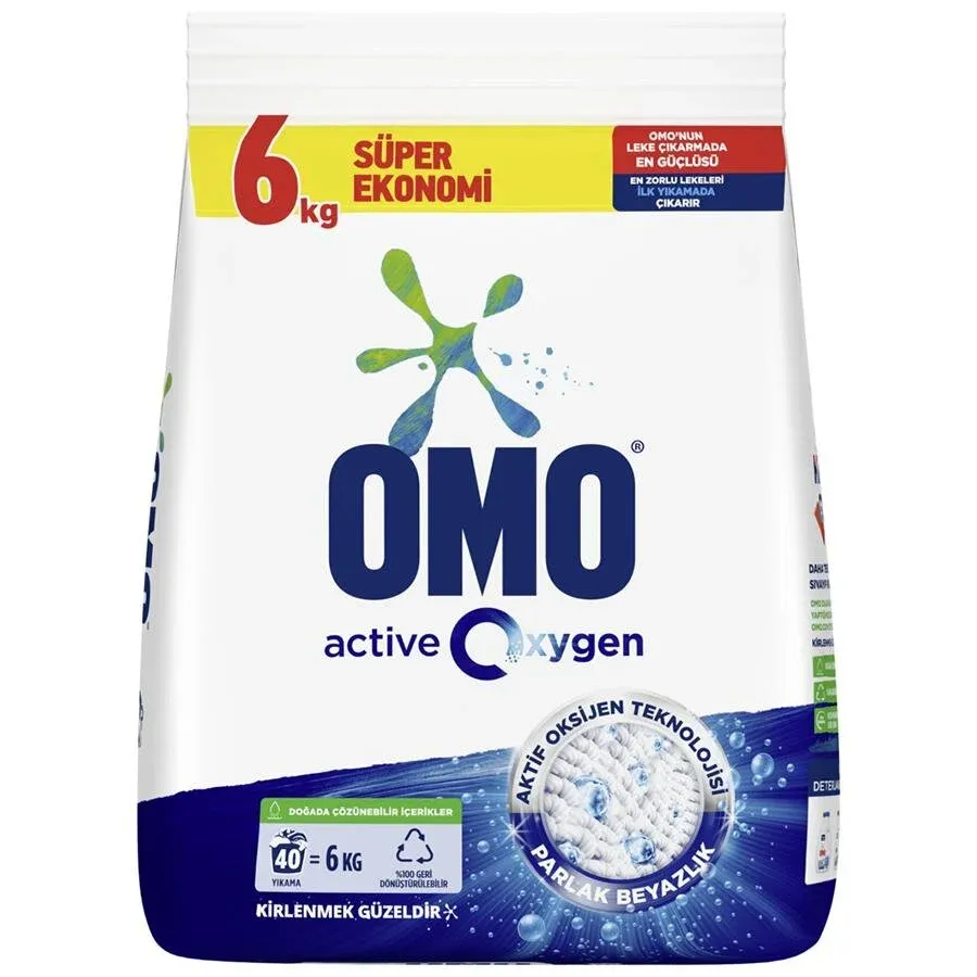 Omo Active Oxygen Toz Çamaşır Deterjanı Parlak Beyazlık Leke Çıkarıcı 6 KG