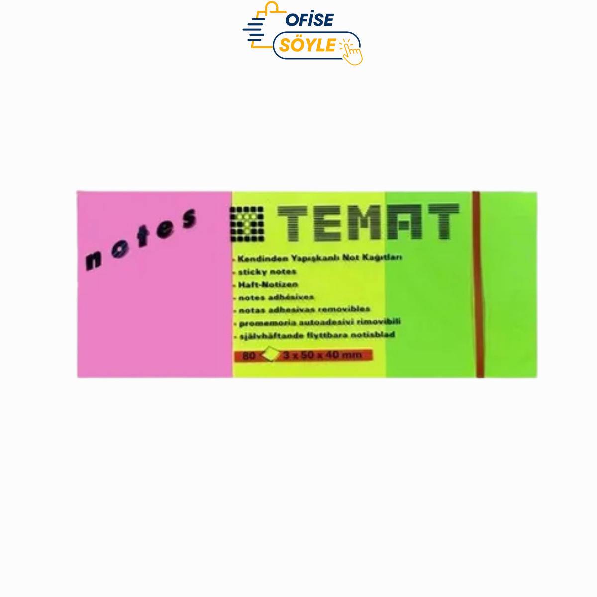 Temat Yapışkanlı Not Kağıdı 3x50x40 mm 3'lü Karışık Renk