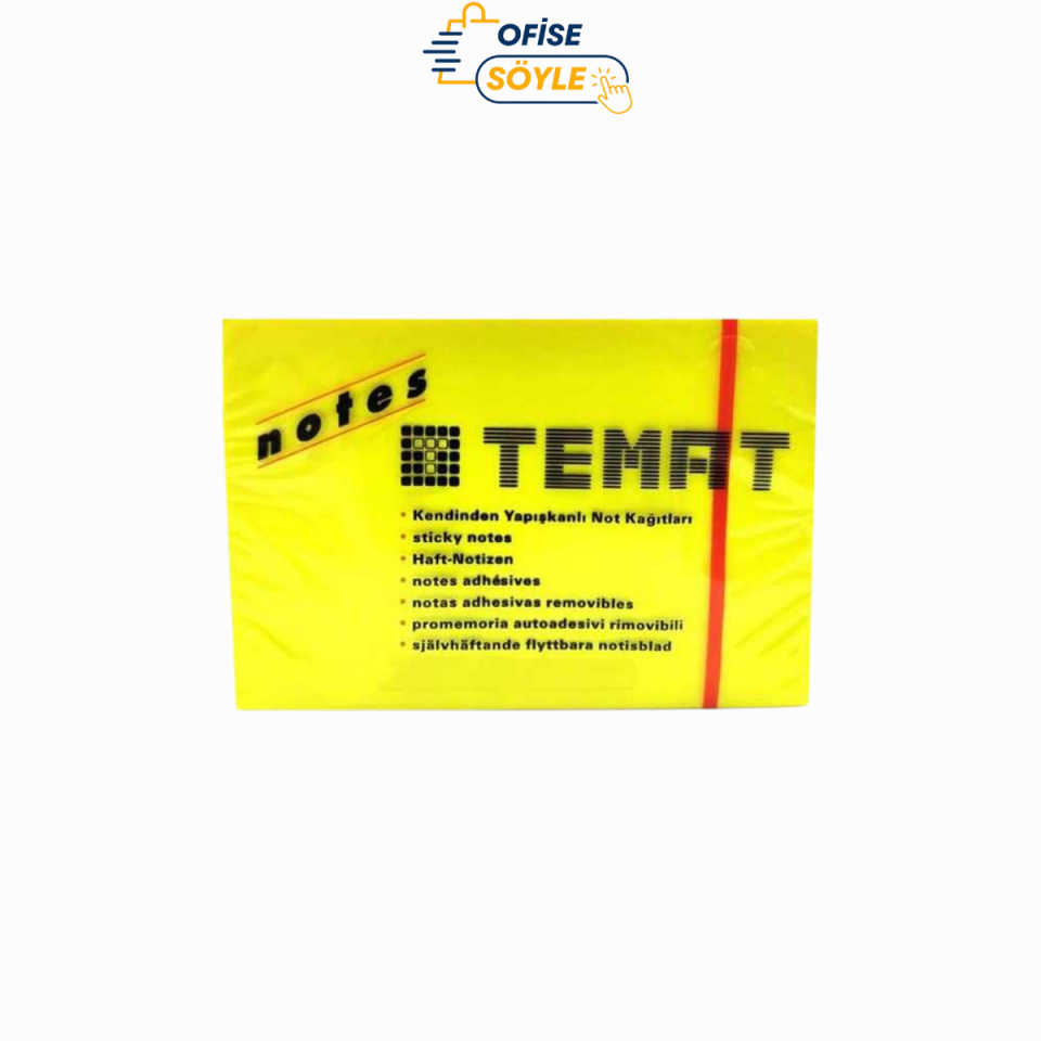 Temat Yapışkanlı Not Kağıdı 50x75 mm Fosforlu Sarı