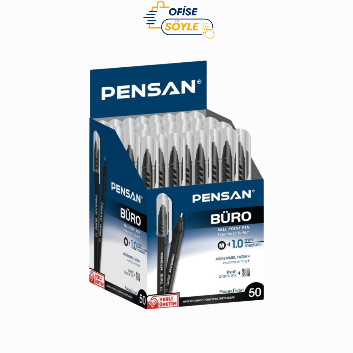 Pensan 2270 Büro Tükenmez Kalem 1.0 mm Siyah 50'li Paket