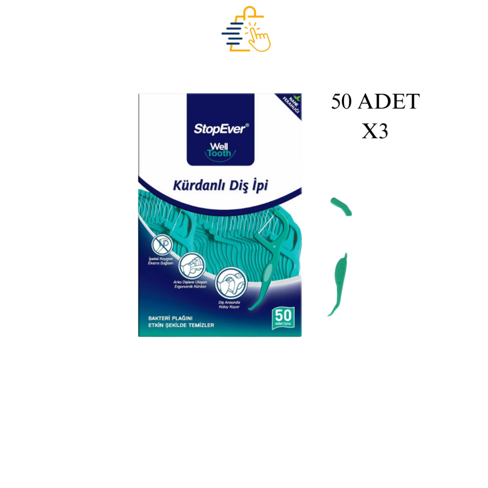 StopEver Well Tooth Kürdanlı Diş Ipi - Nane Ferahlığı - 3x50 Adet - Taşıma Kılıflı