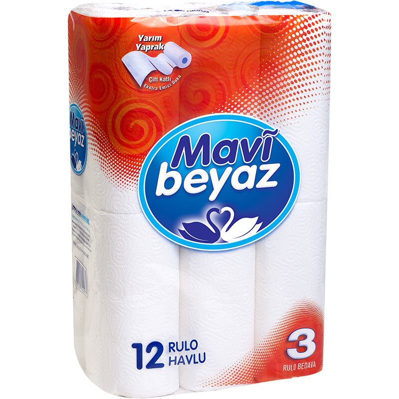 Mavi Beyaz Çift Kat Kağıt Havlu 12'li