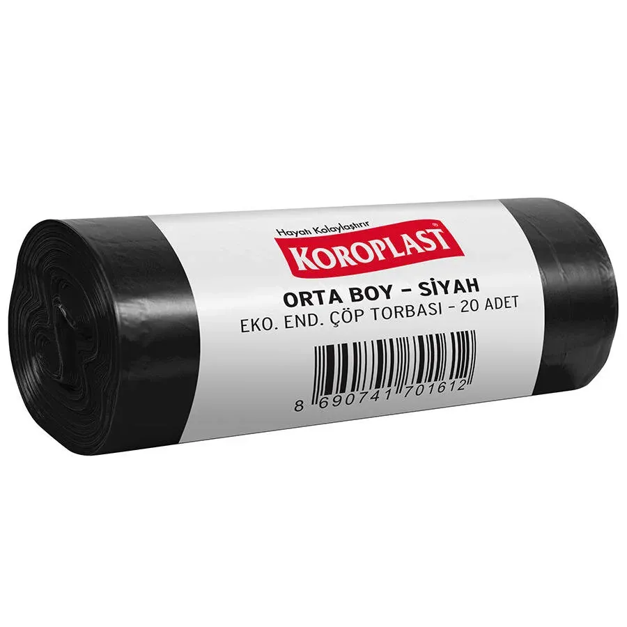 Koroplast Çöp Torbası Eko Endüstriyel Orta Boy 55 cm x 60 cm Siyah 20'li Paket