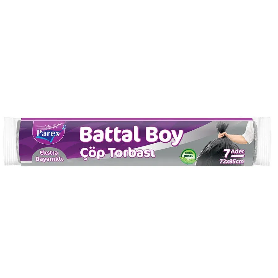 Parex Ekstra Dayanıklı Çöp Torbası Battal Boy 72 cm x 95 cm Siyah 7'li Paket