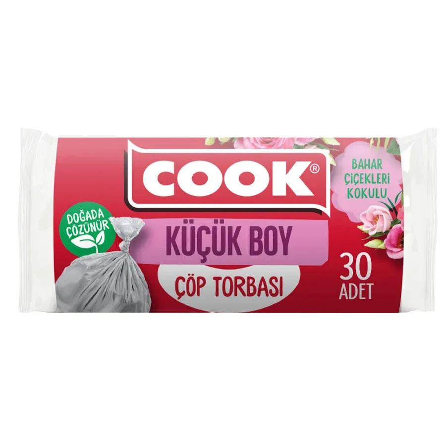 Cook Çöp Torbası Küçük Boy 40 cm x 47 cm Gri Bahar Çicekli Kokulu 30'lu Paket