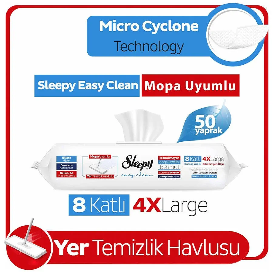 Sleepy Easy Clean Çamaşır Suyu Katkılı Mopa Uyumlu Yer Temizlik Havlusu 50 Yaprak