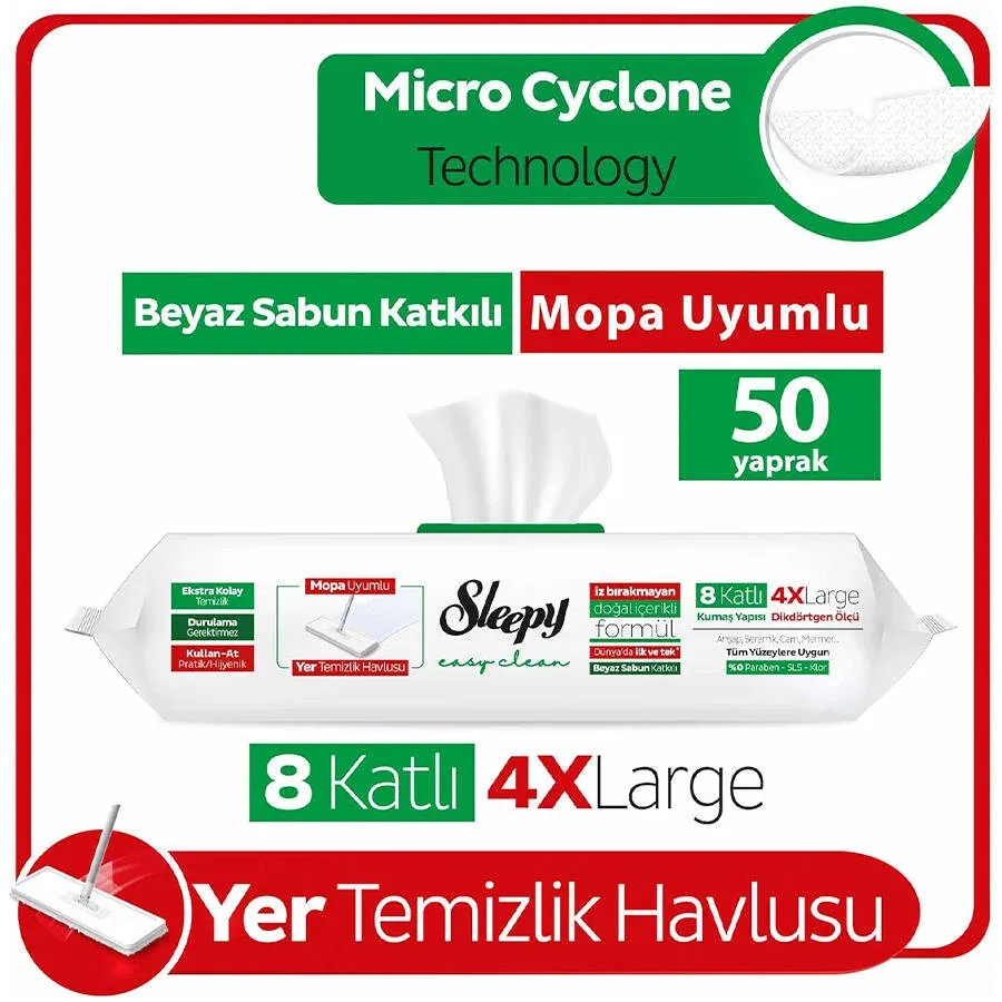 Sleepy Easy Clean Beyaz Sabun Katkılı Mopa Uyumlu Yer Temizlik Havlusu 50 Yaprak